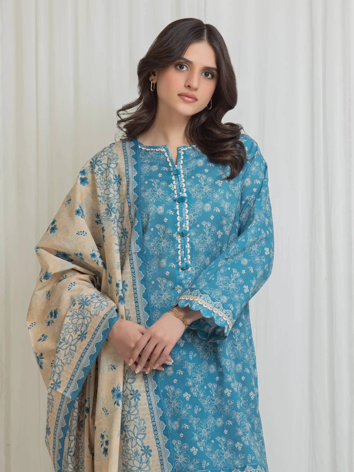 Edenrobe Allure Turquoise Lawn 3-Piece Suit | EWU6A1-36770-3P