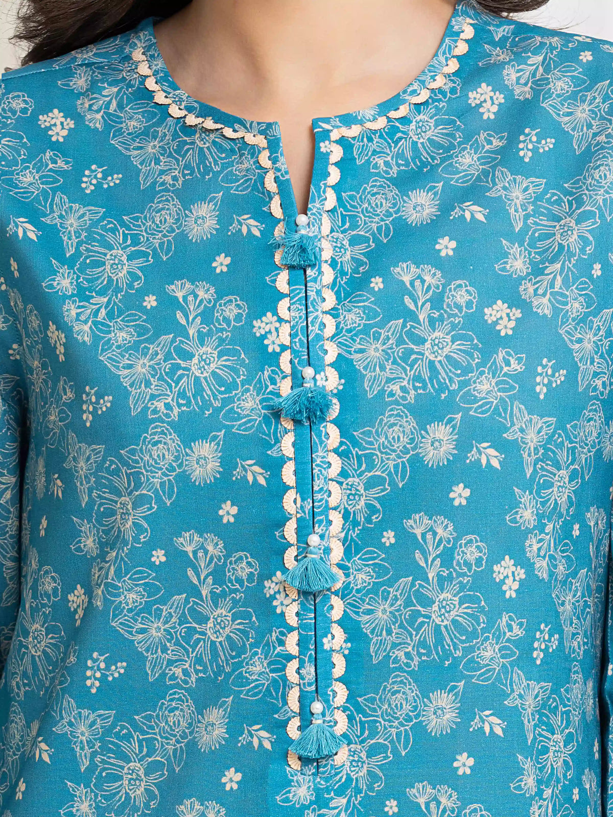 Edenrobe Allure Turquoise Lawn 3-Piece Suit | EWU6A1-36770-3P