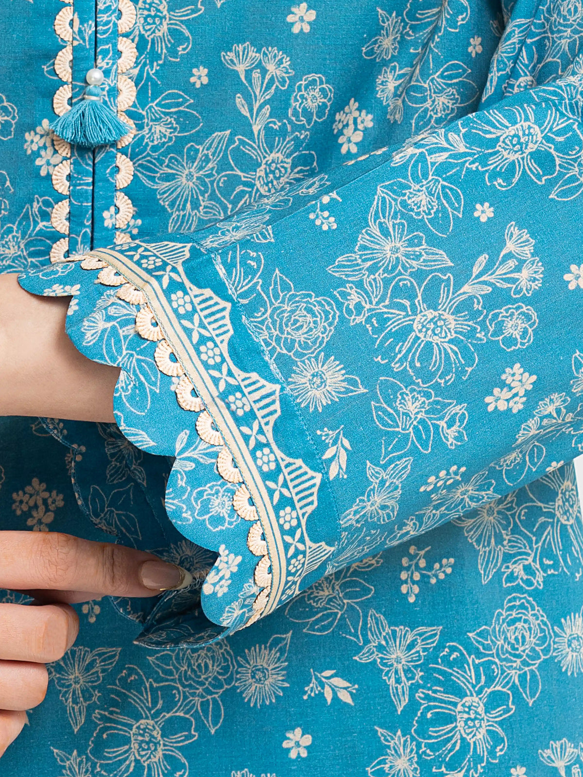 Edenrobe Allure Turquoise Lawn 3-Piece Suit | EWU6A1-36770-3P