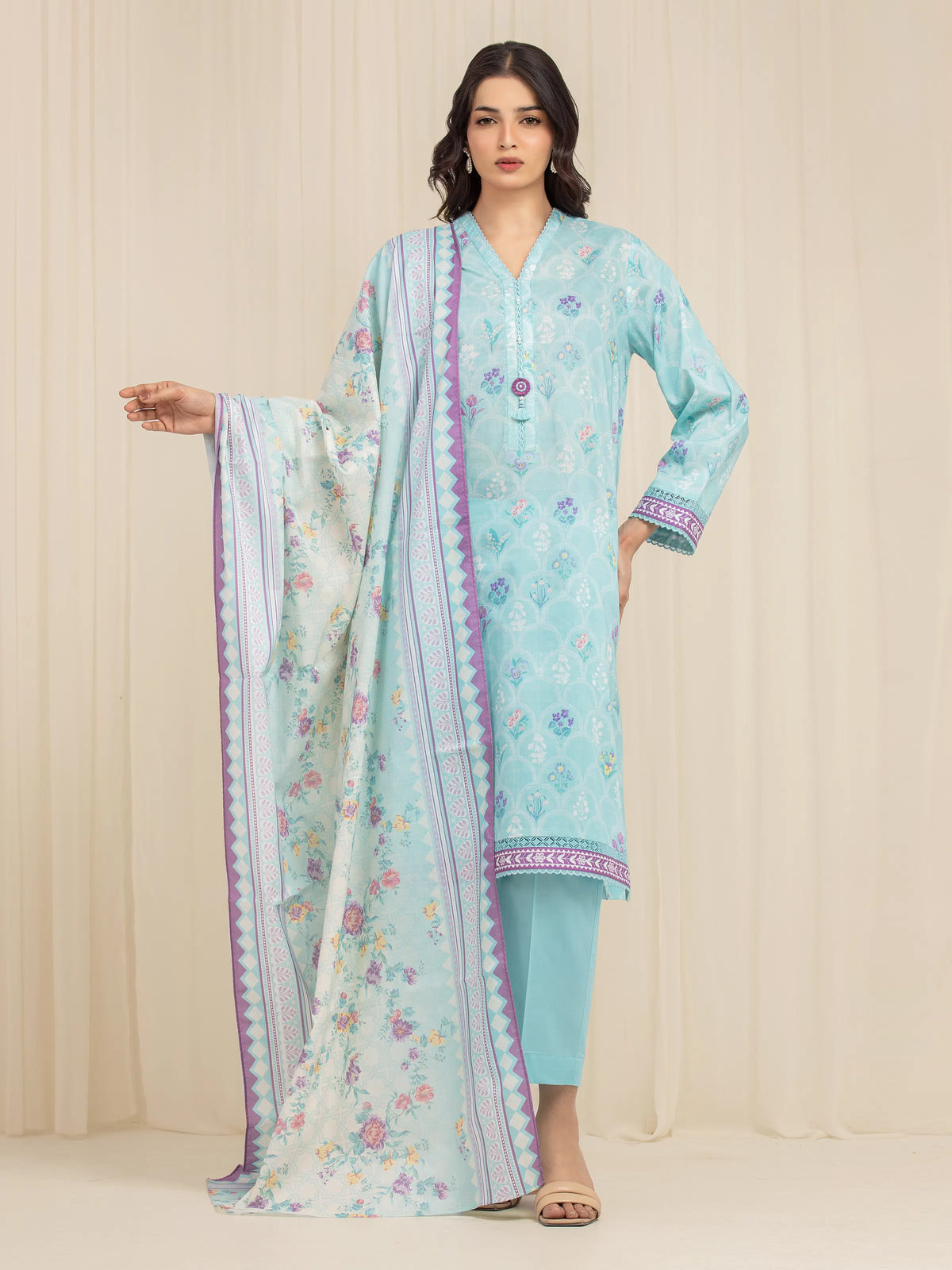 Edenrobe Allure Ice Green Lawn 3-Piece Suit | EWU6A1-36578-3P
