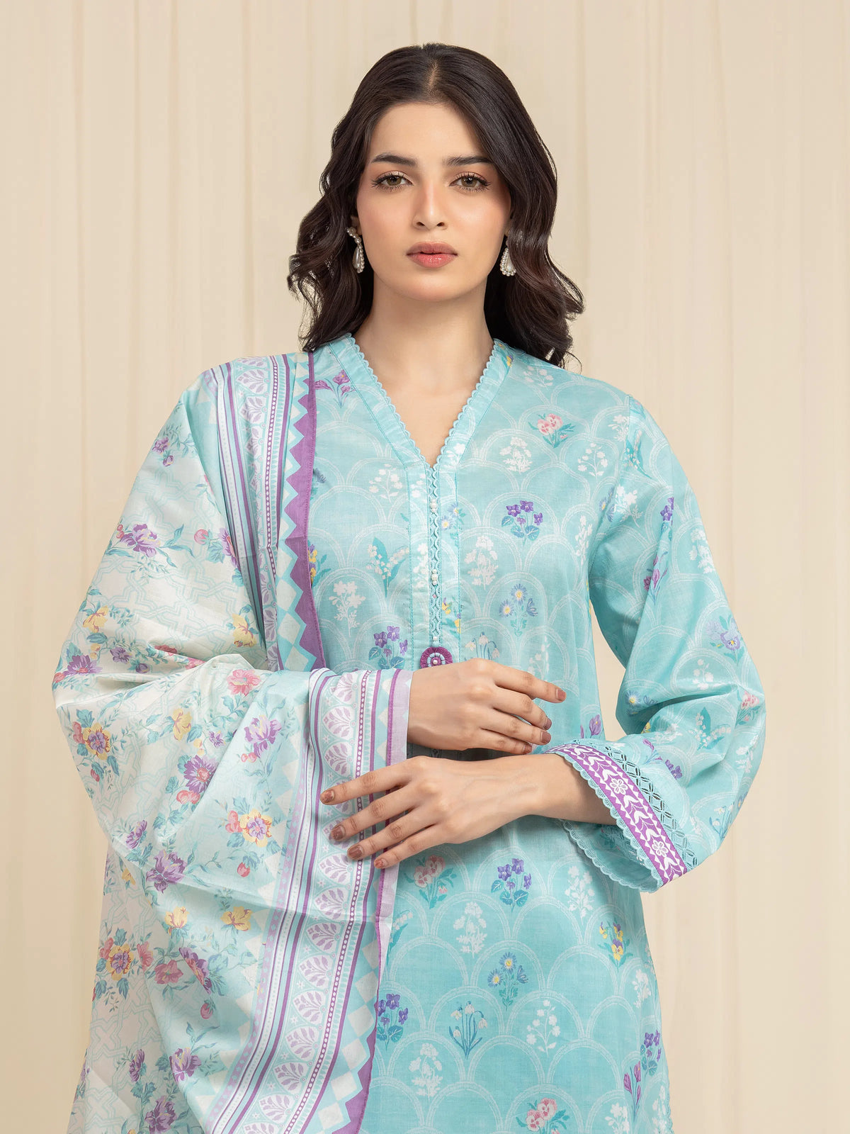 Edenrobe Allure Ice Green Lawn 3-Piece Suit | EWU6A1-36578-3P