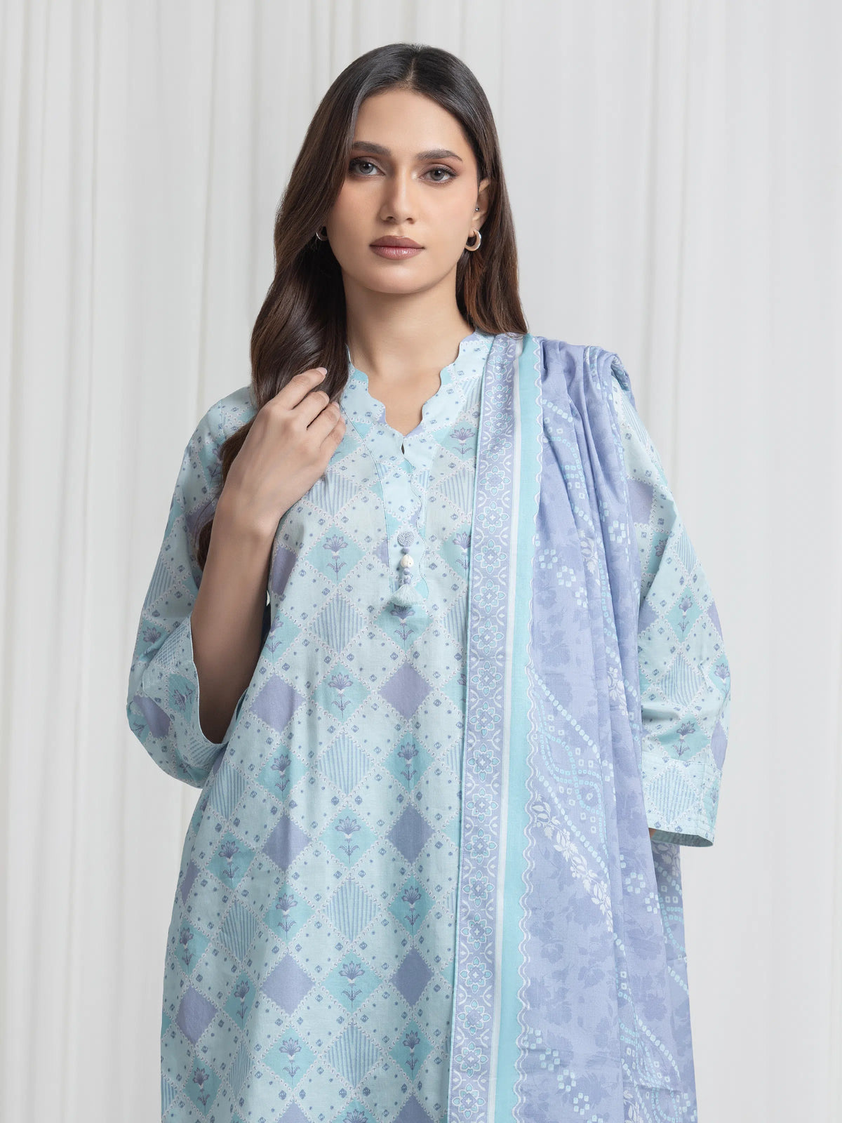 Edenrobe Allure Blue Lawn 3-Piece Suit | EWU6A1-36722-3P