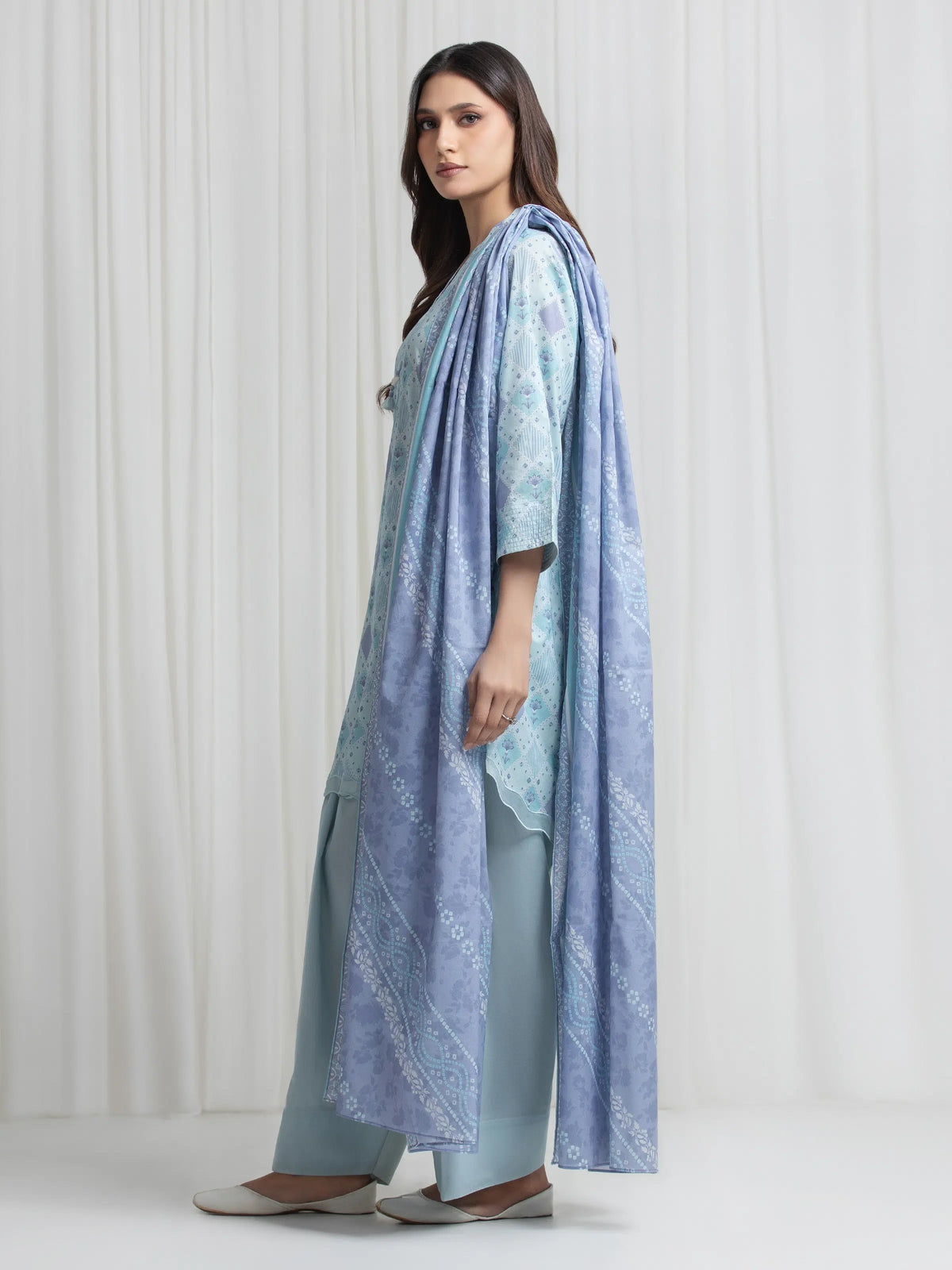 Edenrobe Allure Blue Lawn 3-Piece Suit | EWU6A1-36722-3P