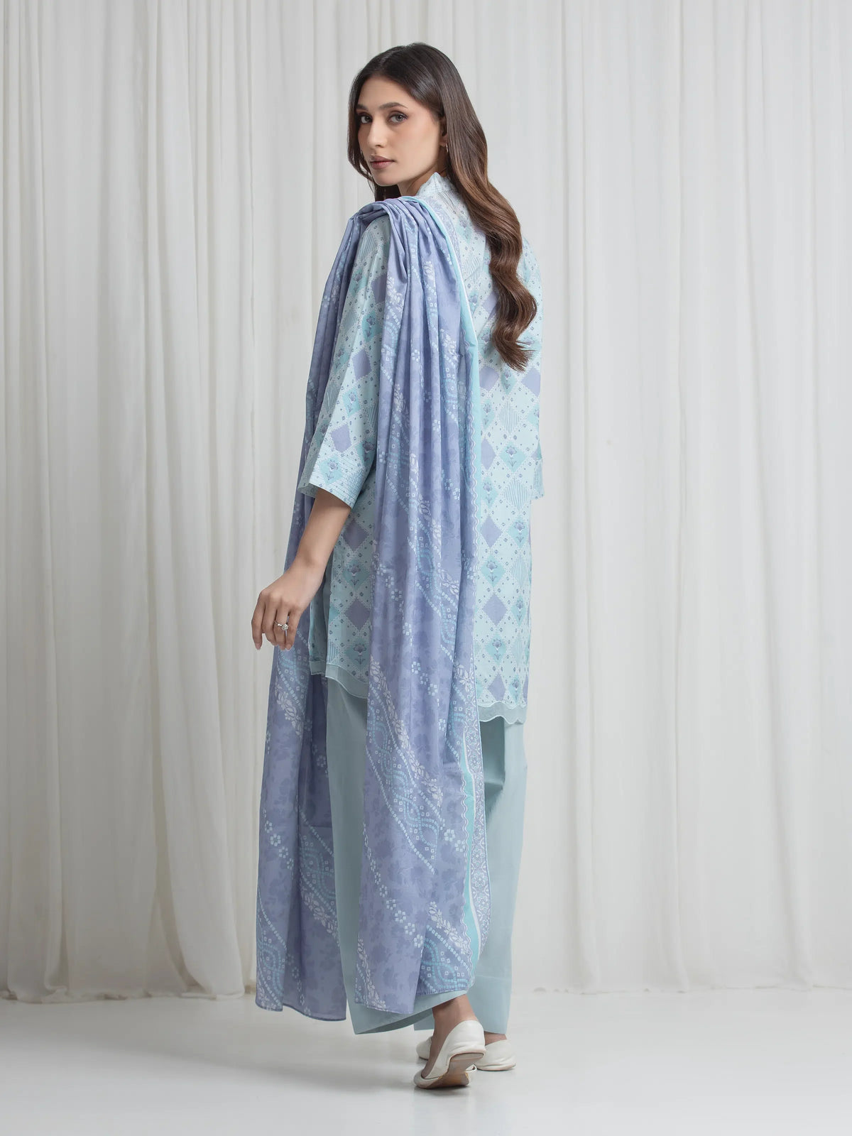 Edenrobe Allure Blue Lawn 3-Piece Suit | EWU6A1-36722-3P