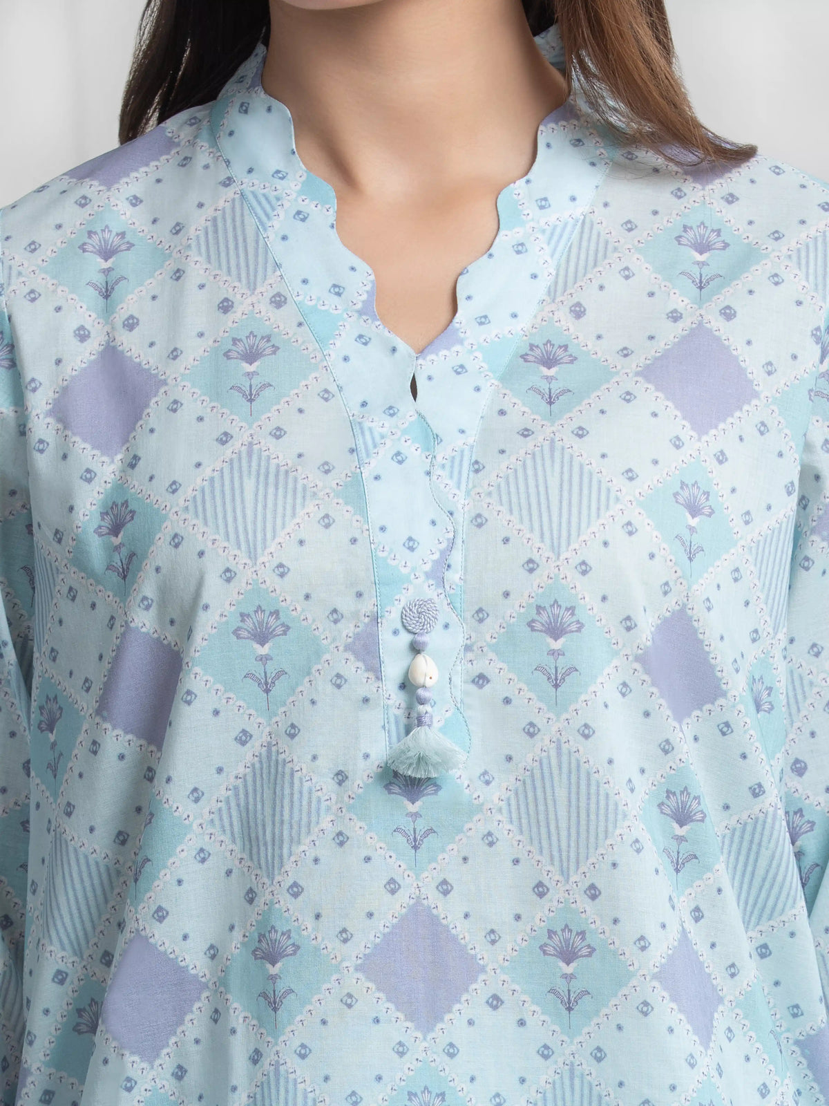 Edenrobe Allure Blue Lawn 3-Piece Suit | EWU6A1-36722-3P