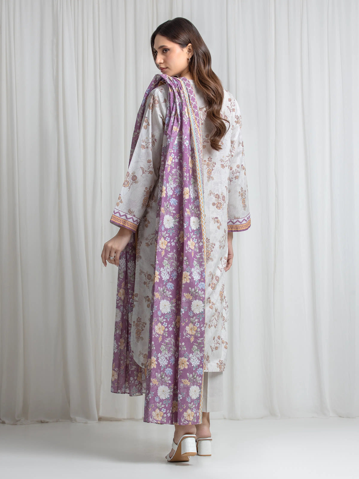 Edenrobe Allure White Lawn 3-Piece Suit | EWU6A1-36724-3P