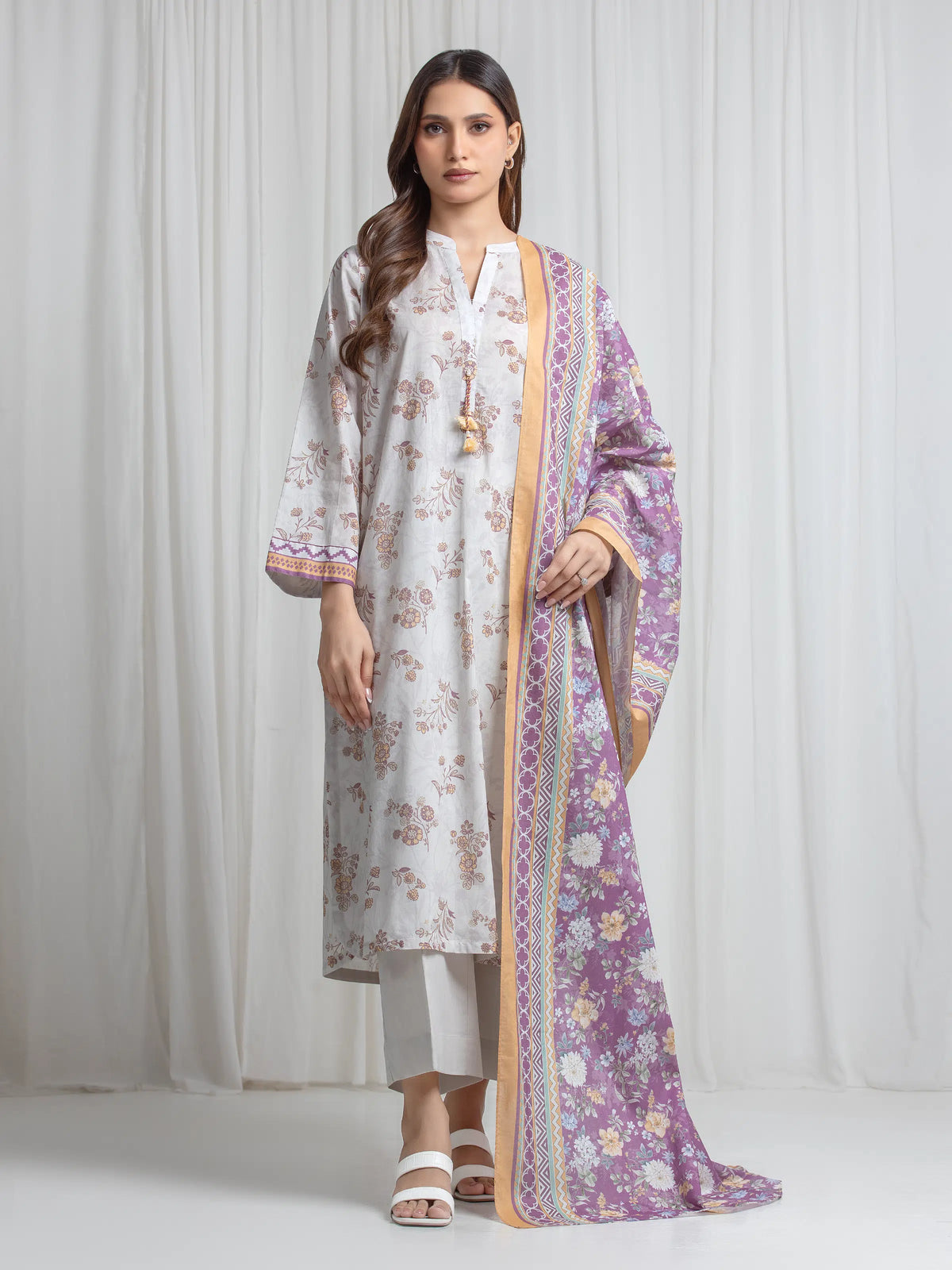 Edenrobe Allure White Lawn 3-Piece Suit | EWU6A1-36724-3P
