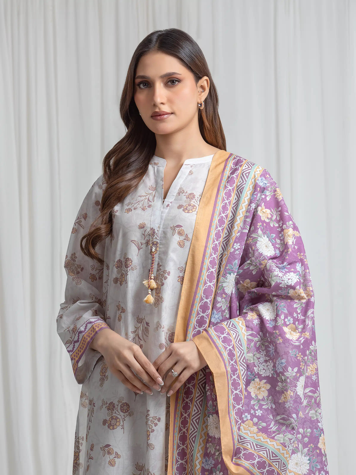 Edenrobe Allure White Lawn 3-Piece Suit | EWU6A1-36724-3P