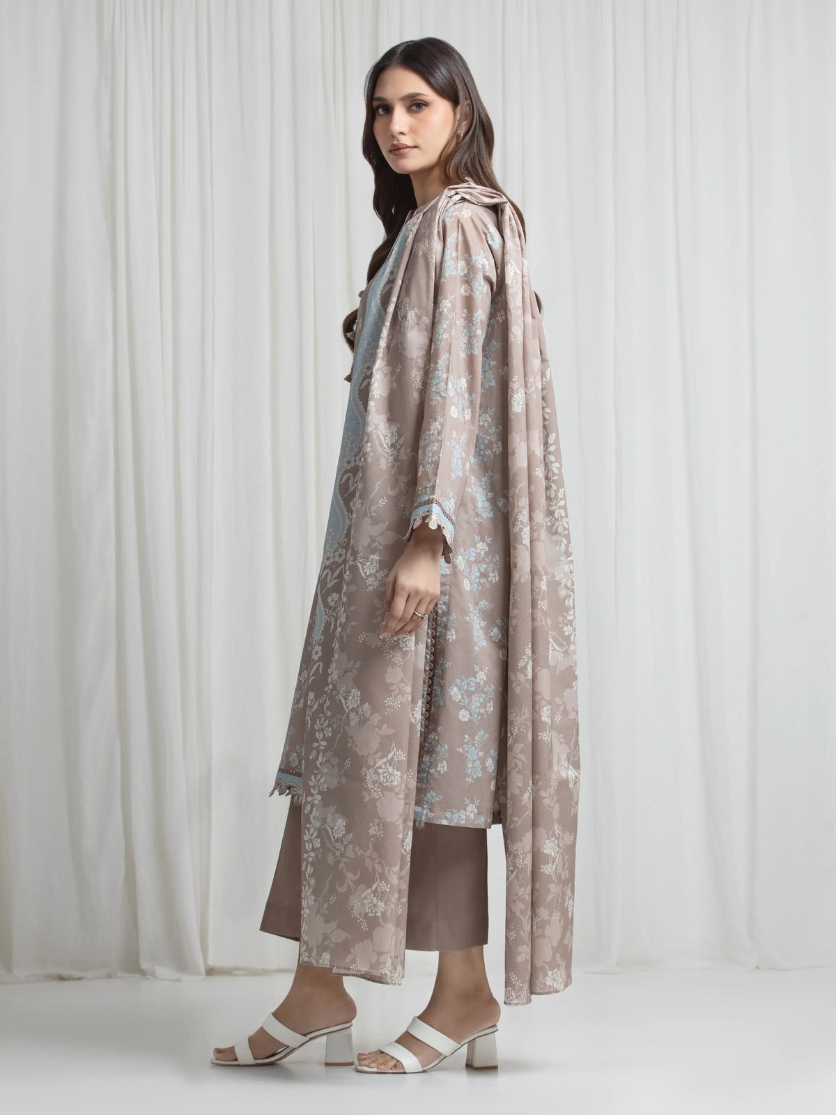 Edenrobe Allure Coffee Lawn 3-Piece Suit | EWU6A1-36719-3P