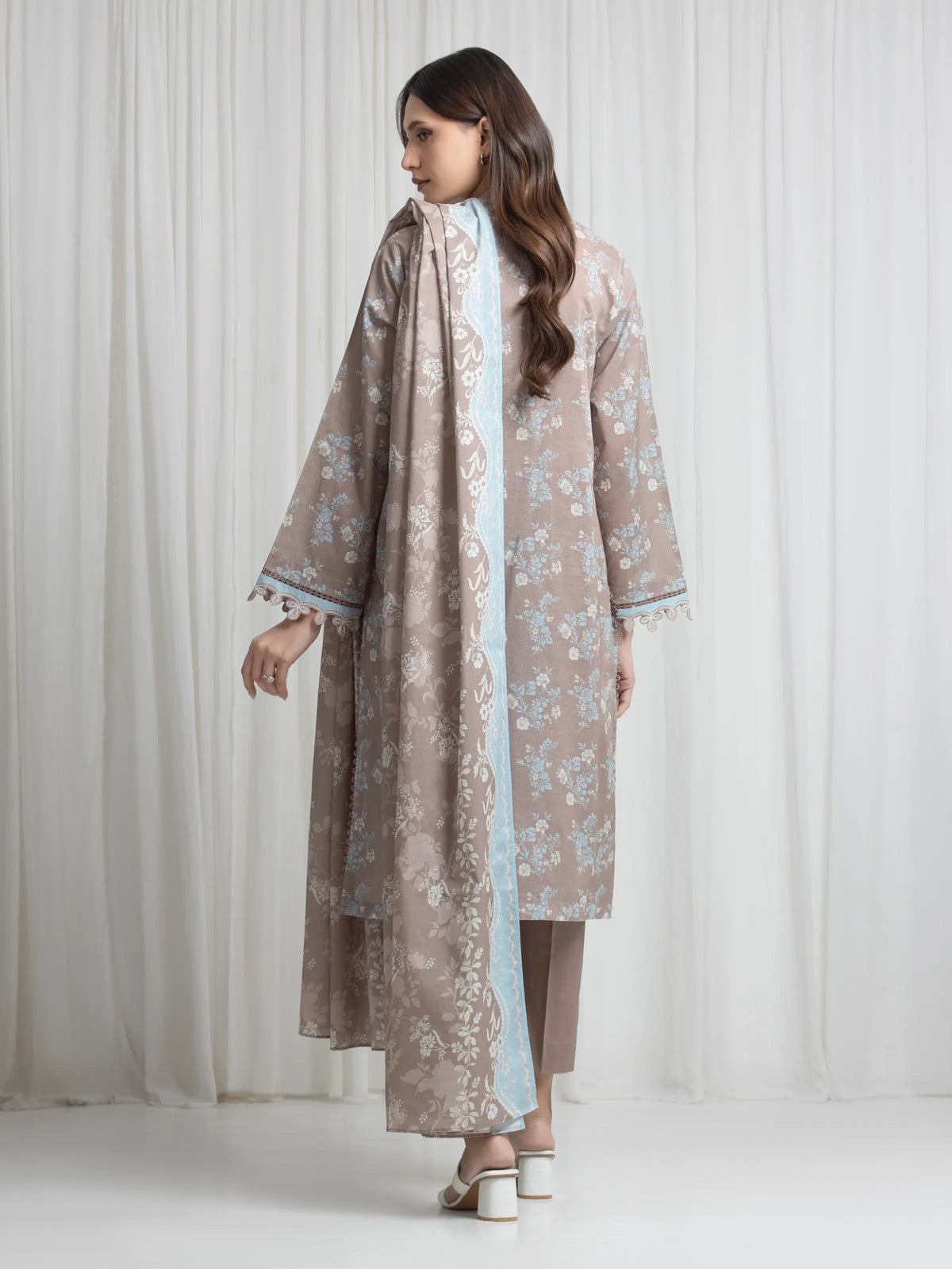 Edenrobe Allure Coffee Lawn 3-Piece Suit | EWU6A1-36719-3P