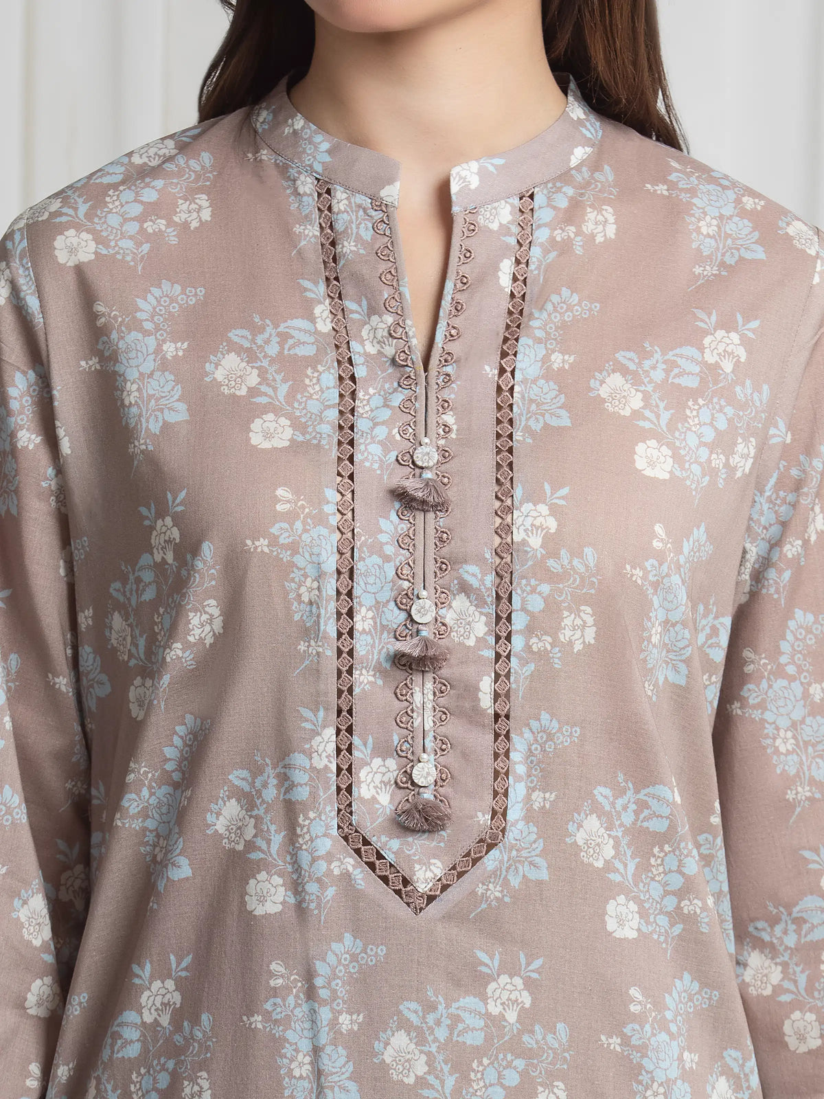 Edenrobe Allure Coffee Lawn 3-Piece Suit | EWU6A1-36719-3P