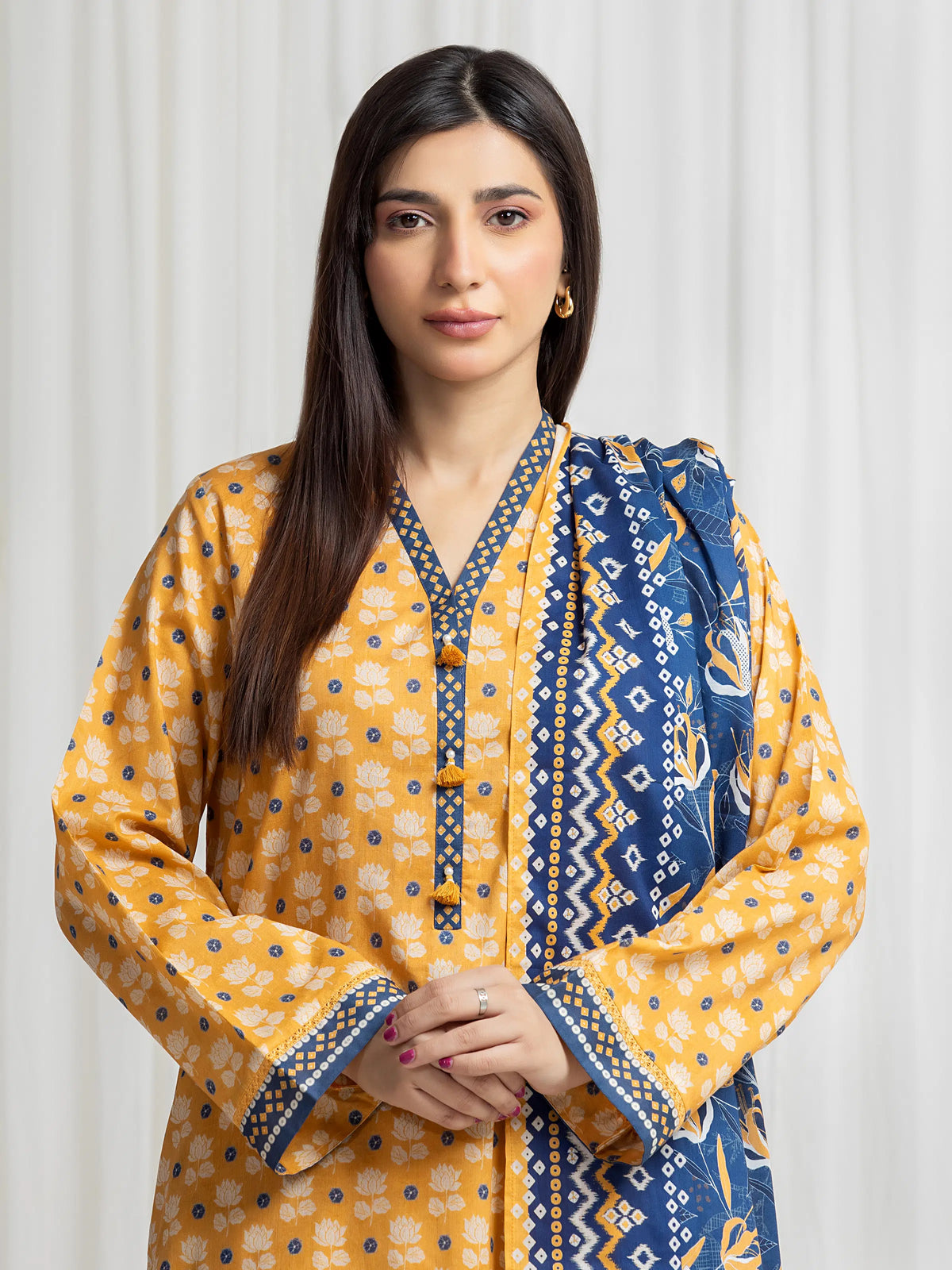 Edenrobe Allure Mustard Lawn 3-Piece Suit | EWU6A1-36767-3P