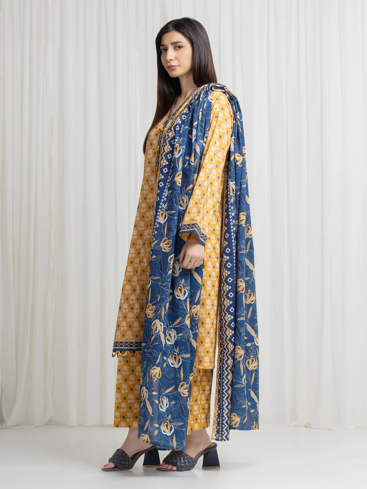Edenrobe Allure Mustard Lawn 3-Piece Suit | EWU6A1-36767-3P