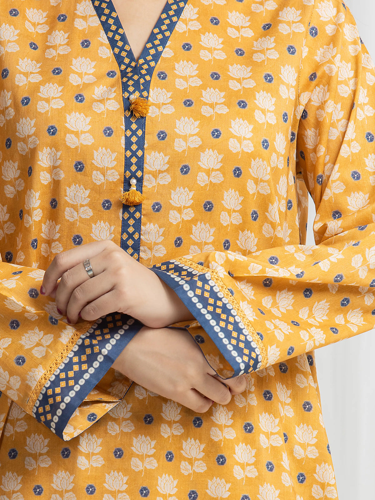 Edenrobe Allure Mustard Lawn 3-Piece Suit | EWU6A1-36767-3P