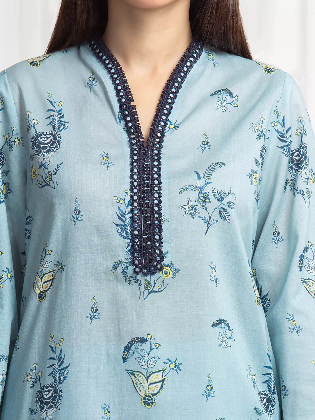 Edenrobe Allure Blue Lawn 3-Piece Suit | EWU6A1-36708-3P