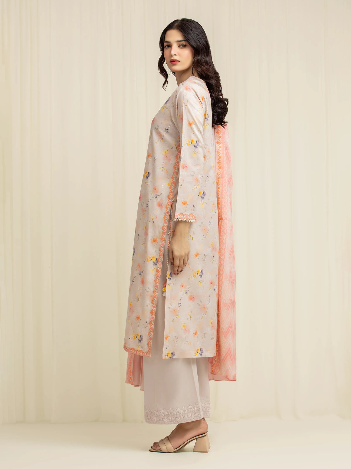 Edenrobe Allure Peach Lawn 3-Piece Suit | EWU6A1-36601-3P