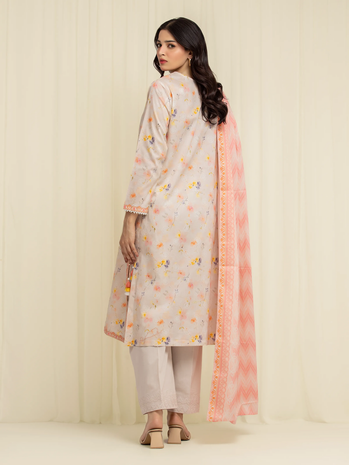 Edenrobe Allure Peach Lawn 3-Piece Suit | EWU6A1-36601-3P
