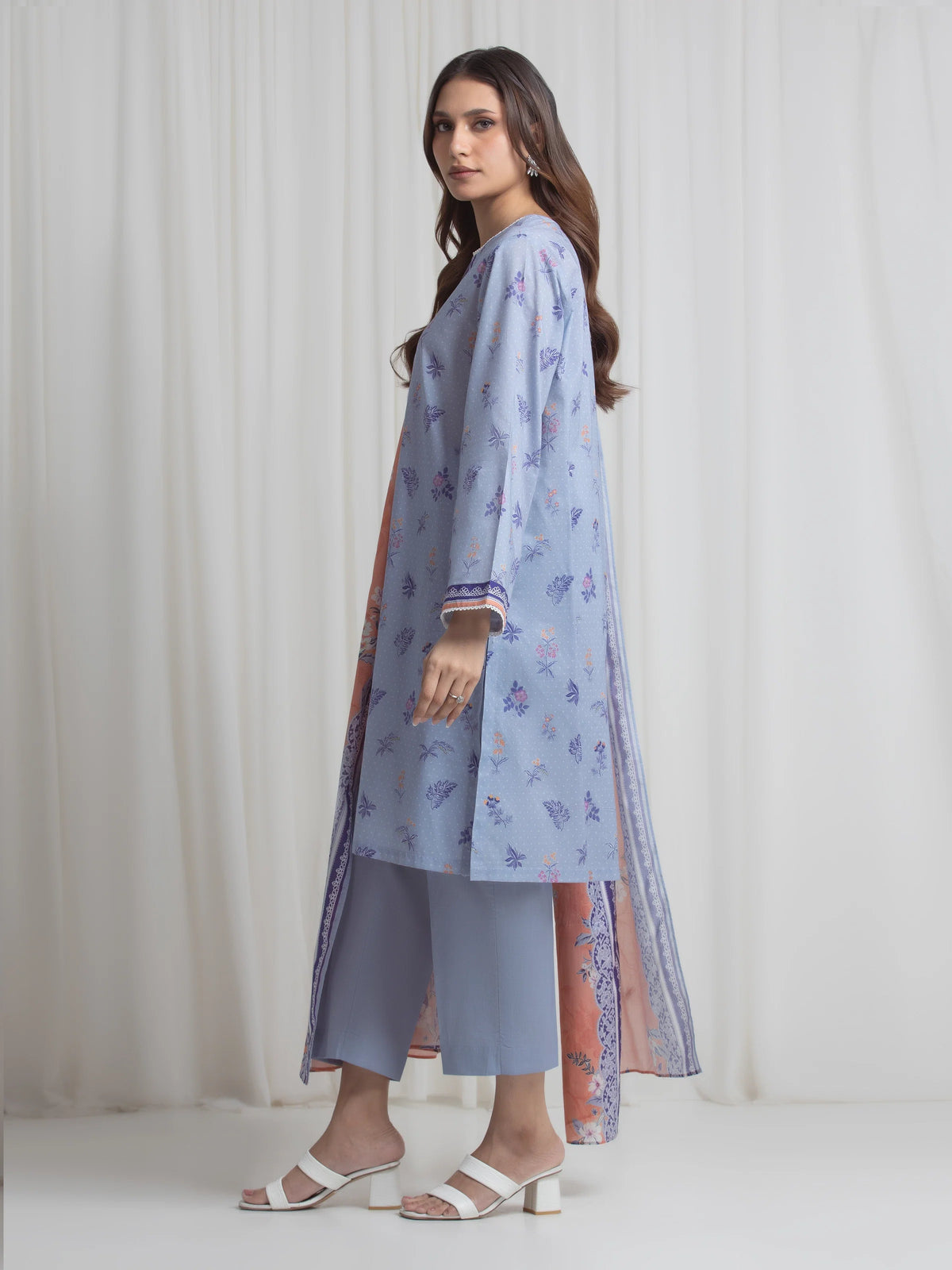 Edenrobe Allure Blue Lawn 3-Piece Suit | EWU6A1-36725-3P