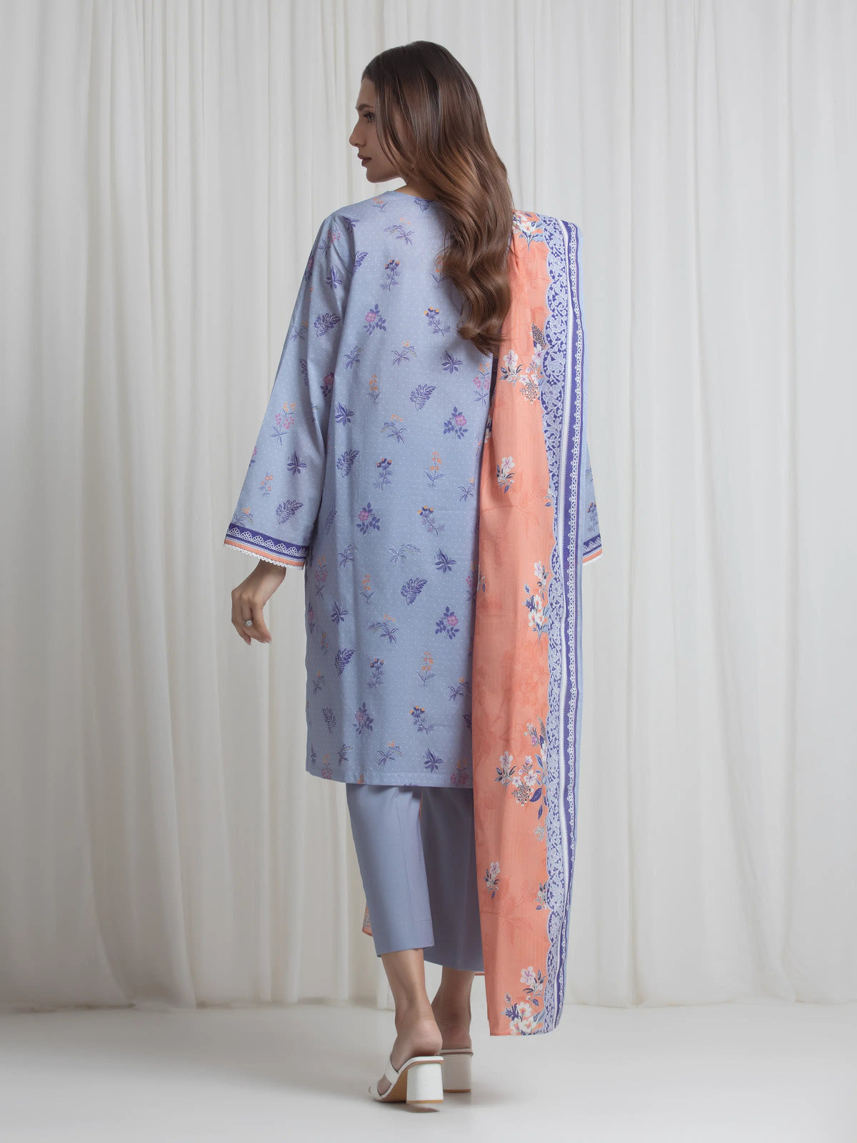 Edenrobe Allure Blue Lawn 3-Piece Suit | EWU6A1-36725-3P