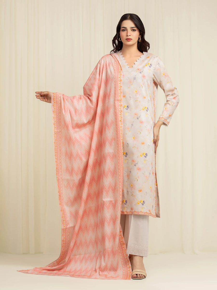 Edenrobe Allure Peach Lawn 3-Piece Suit | EWU6A1-36601-3P