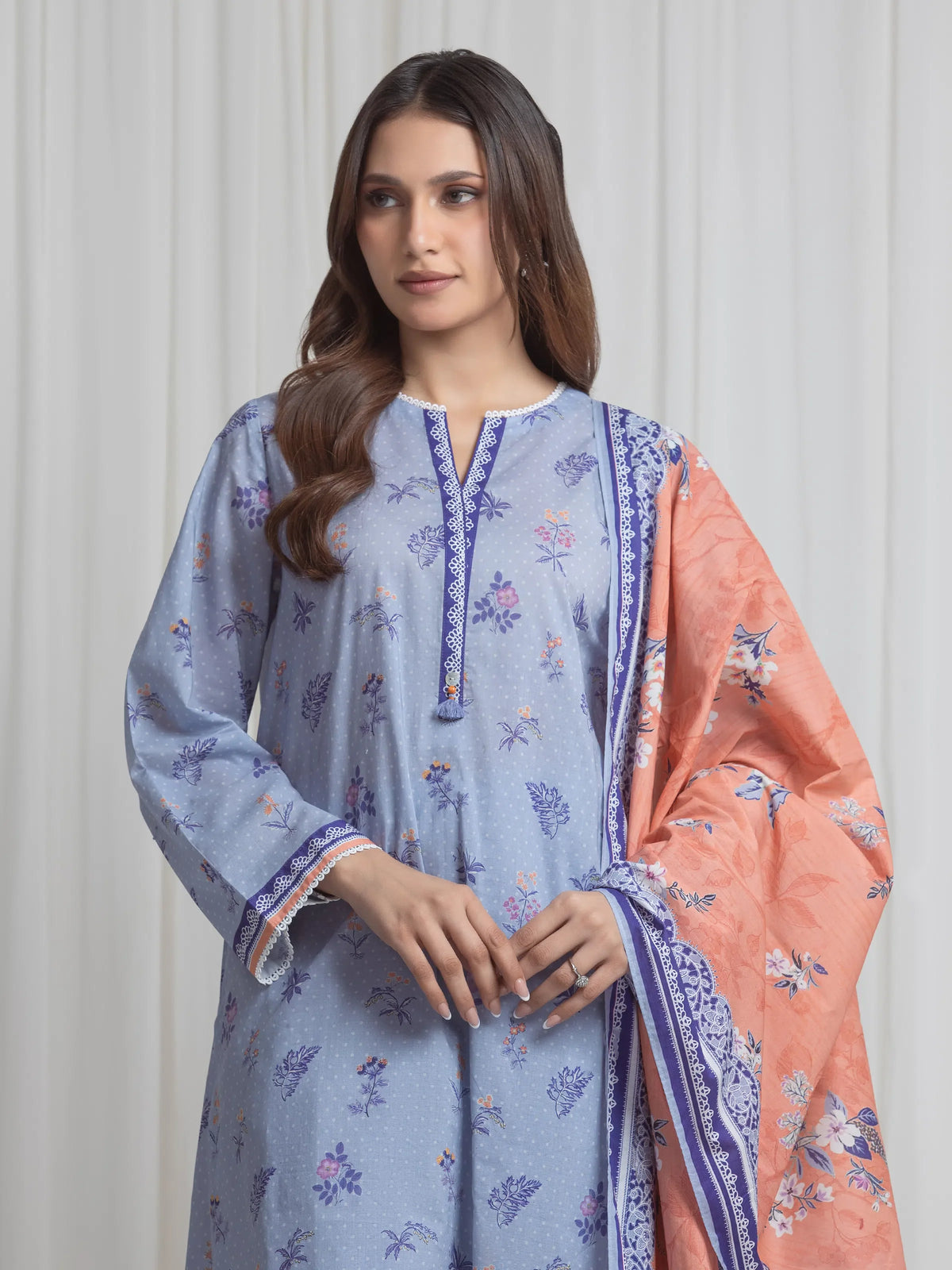 Edenrobe Allure Blue Lawn 3-Piece Suit | EWU6A1-36725-3P
