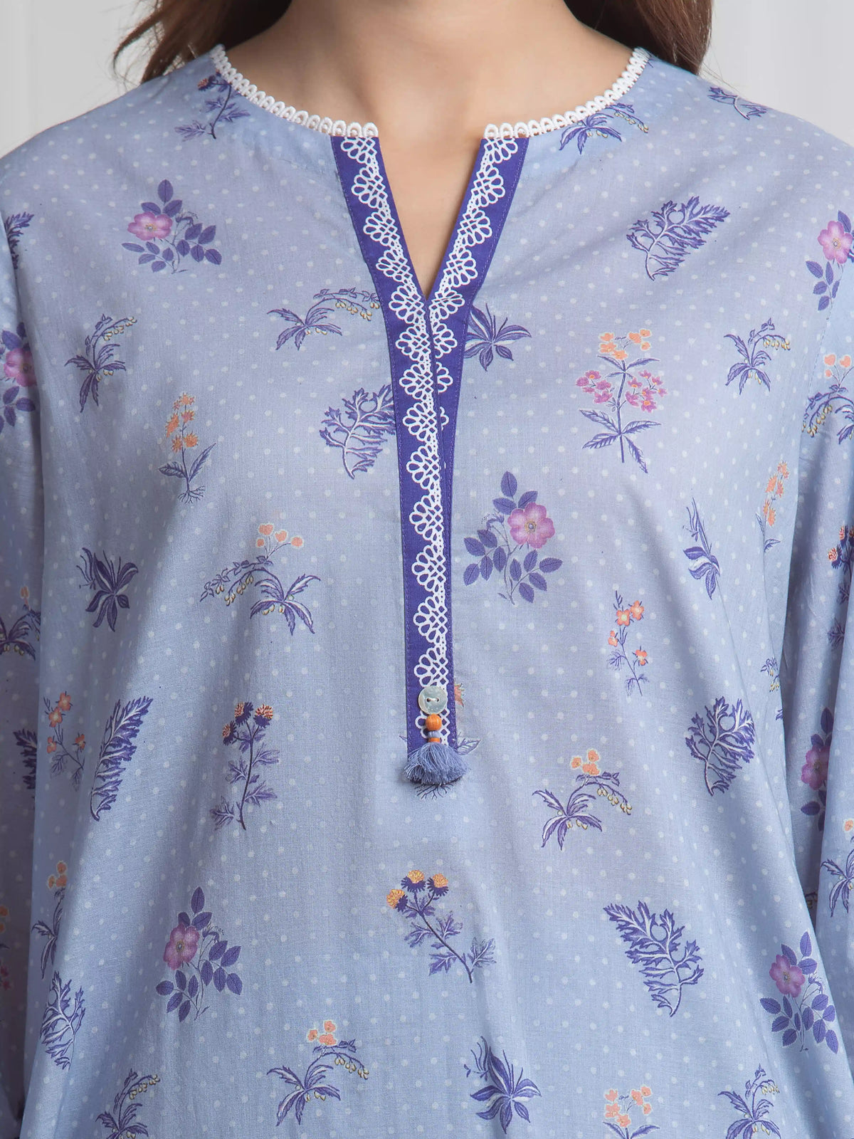 Edenrobe Allure Blue Lawn 3-Piece Suit | EWU6A1-36725-3P