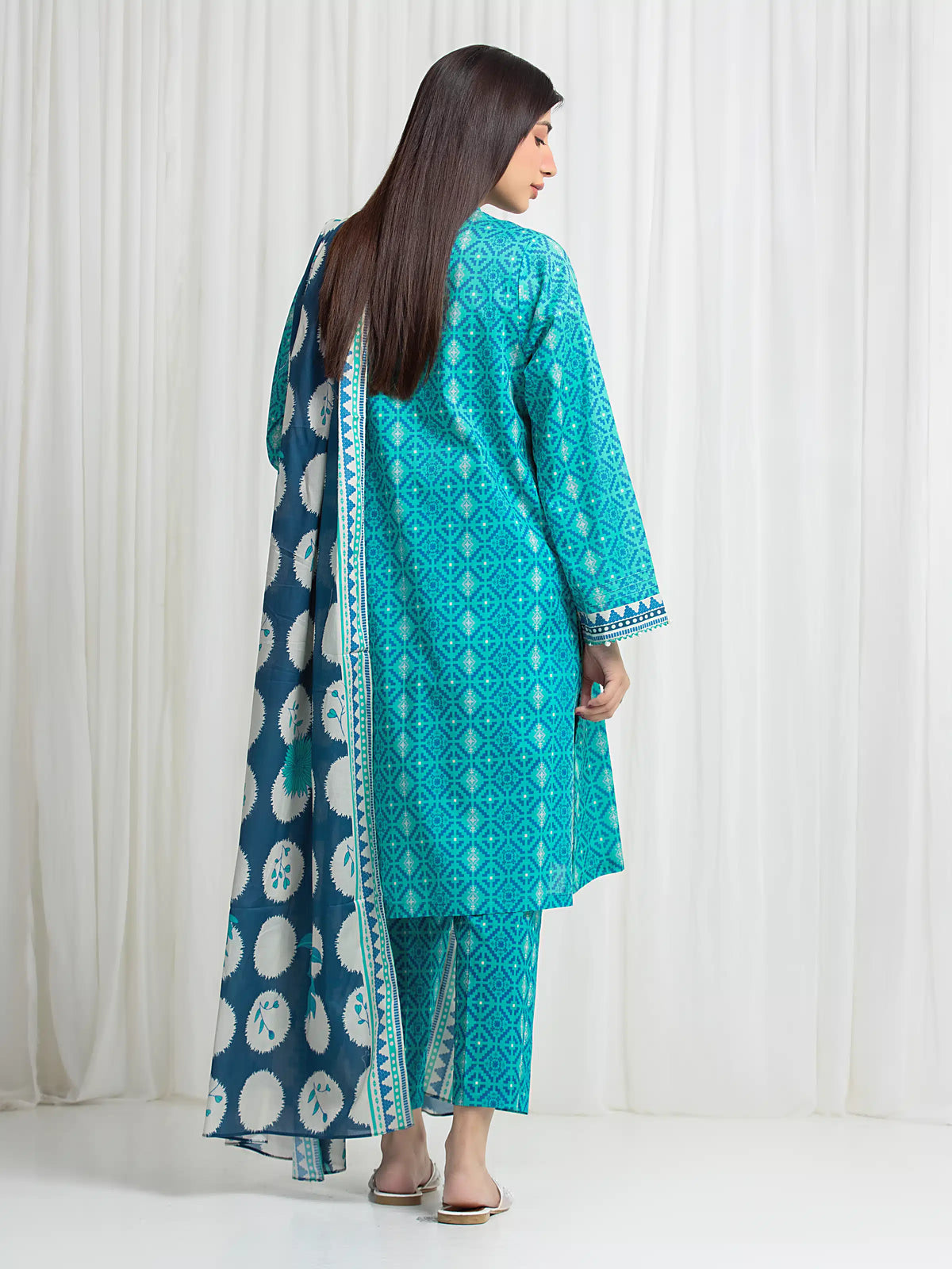 Edenrobe Allure Green Lawn 3-Piece Suit | EWU6A1-36762-3P