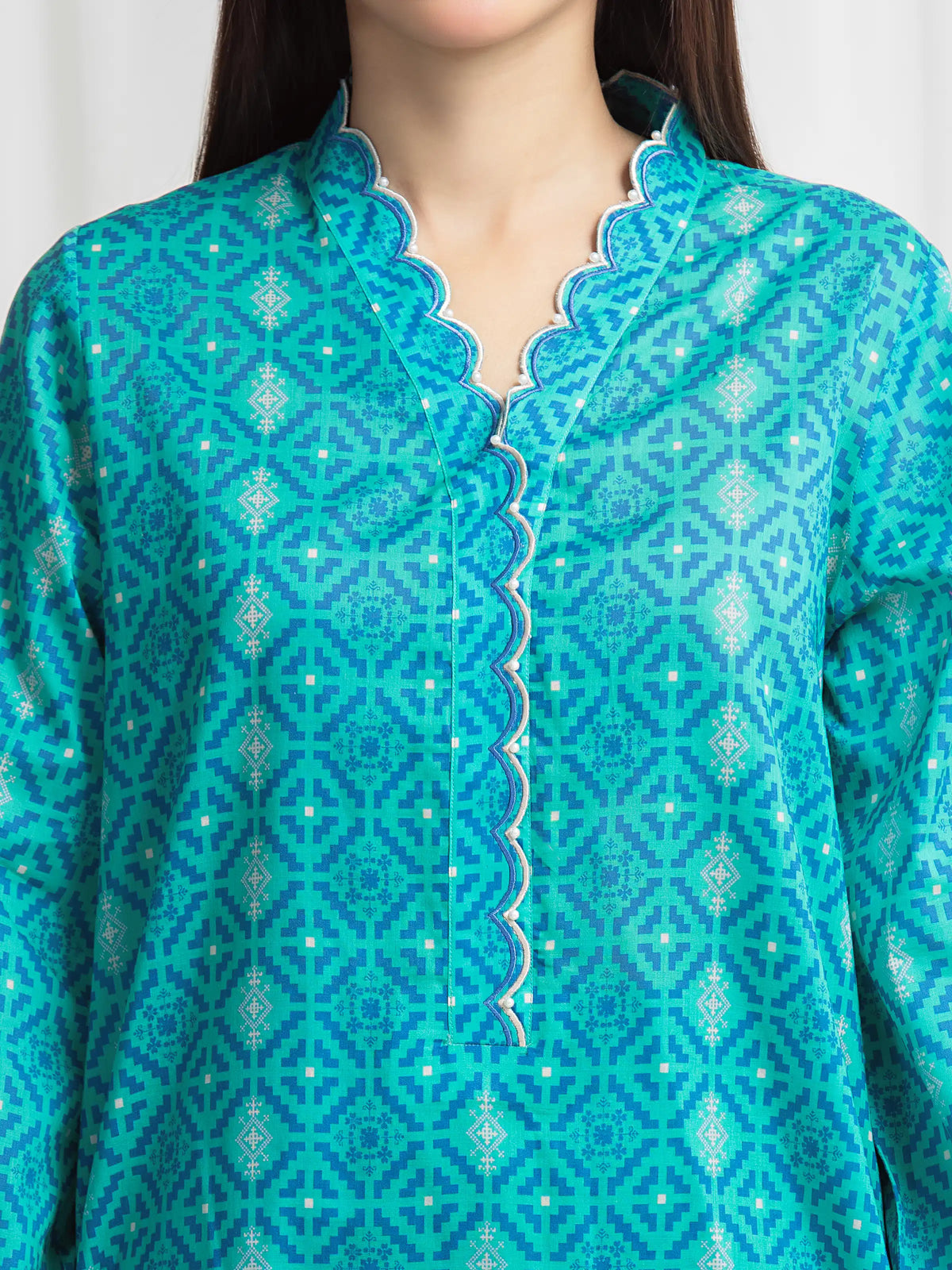 Edenrobe Allure Green Lawn 3-Piece Suit | EWU6A1-36762-3P