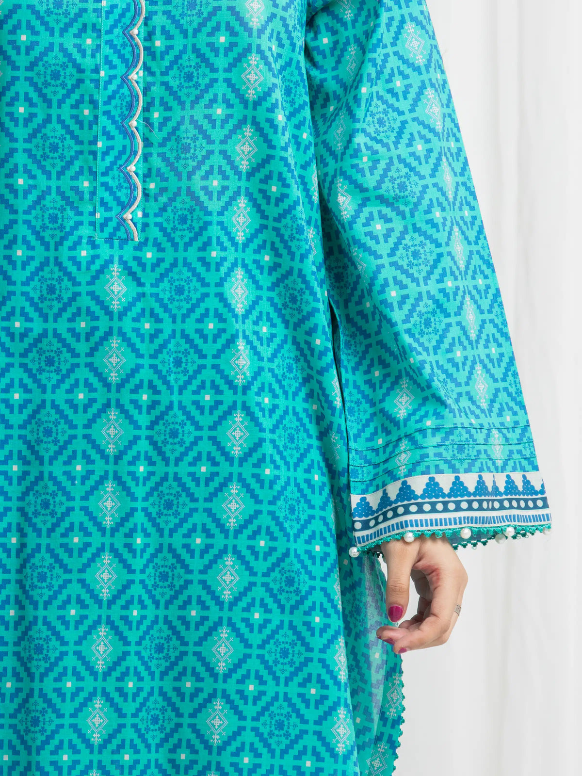 Edenrobe Allure Green Lawn 3-Piece Suit | EWU6A1-36762-3P