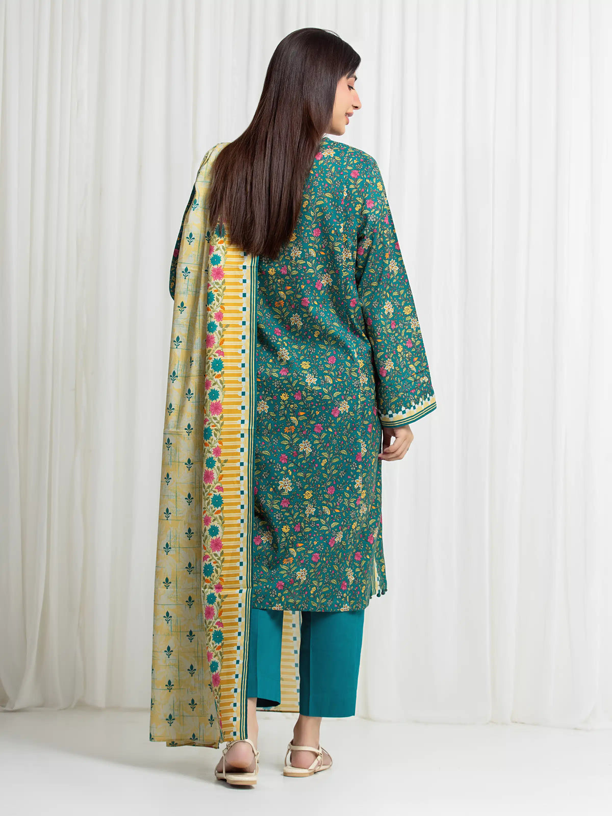 Edenrobe Allure Green Lawn 3-Piece Suit | EWU6A1-36713-3P