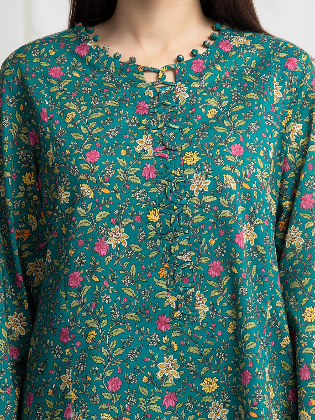 Edenrobe Allure Green Lawn 3-Piece Suit | EWU6A1-36713-3P