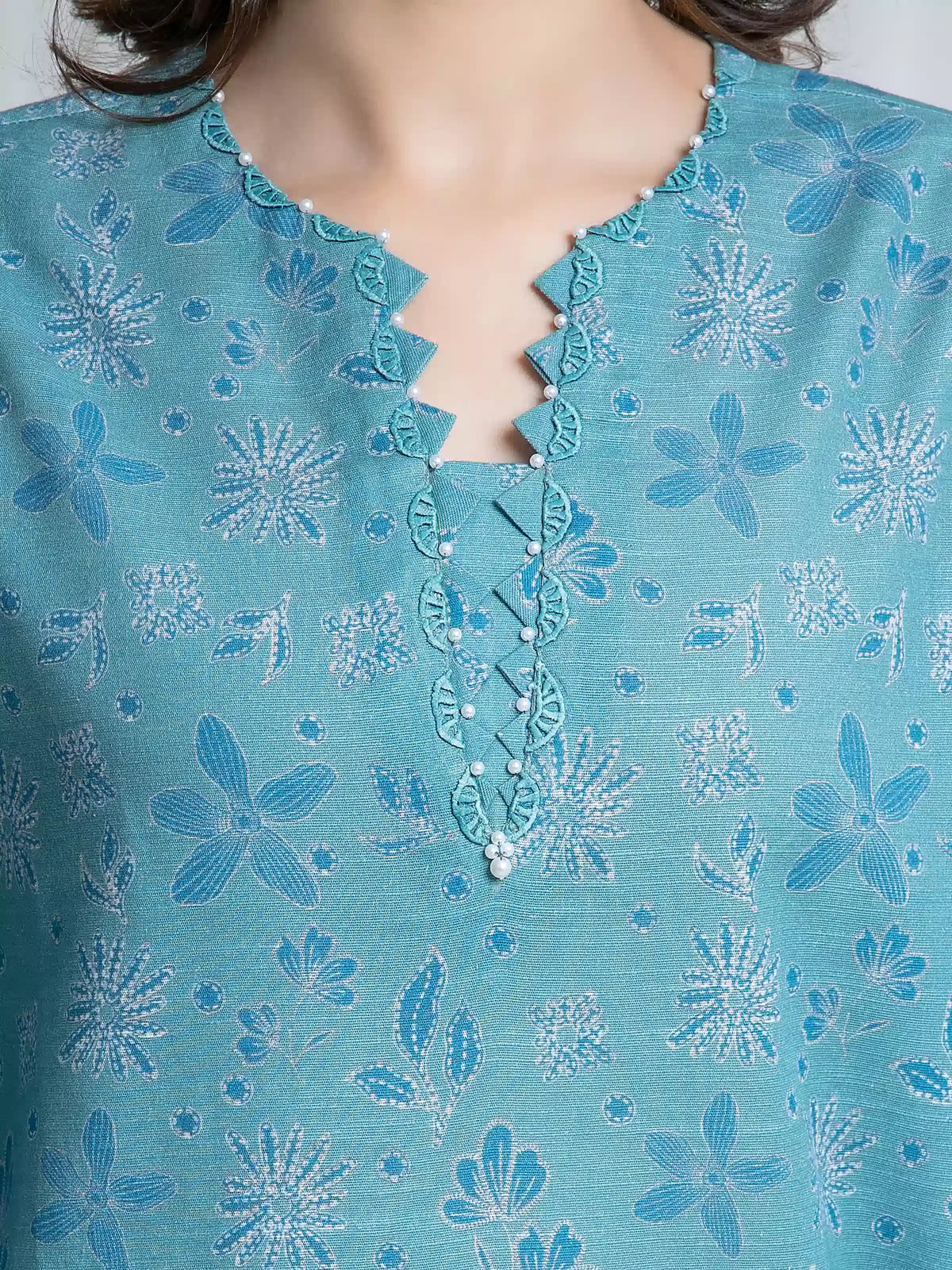 Edenrobe Allure Turquoise Khaddar 3-Piece Suit | EWU6A3-37039-3P