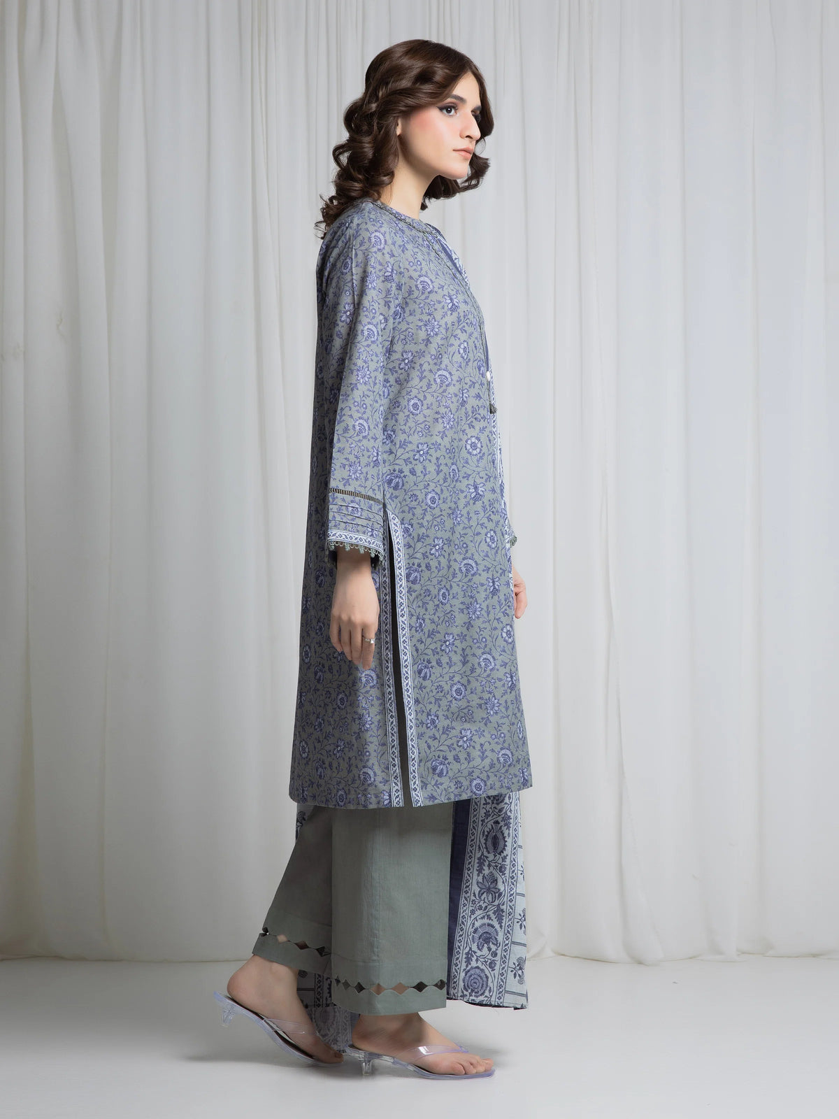 Edenrobe Allure Sage Khaddar 3-Piece Suit | EWU6A3-37054-3P