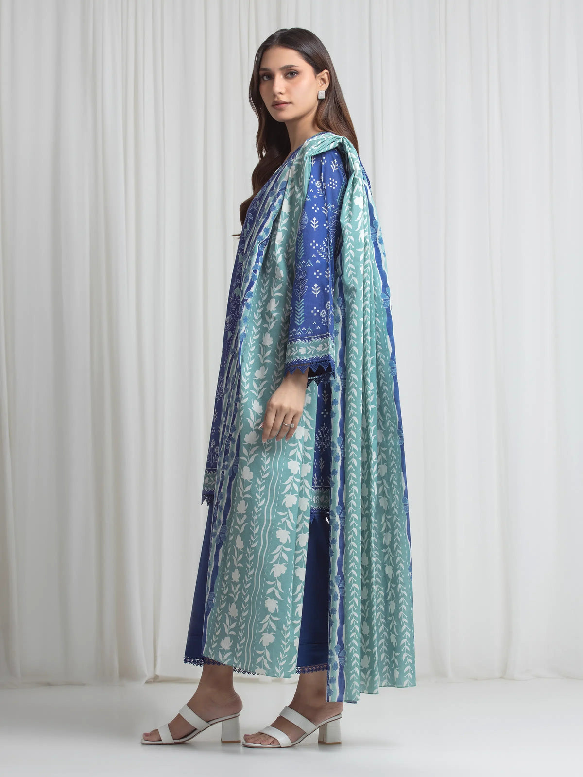 Edenrobe Allure Blue Lawn 3-Piece Suit | EWU6A1-36720-3P