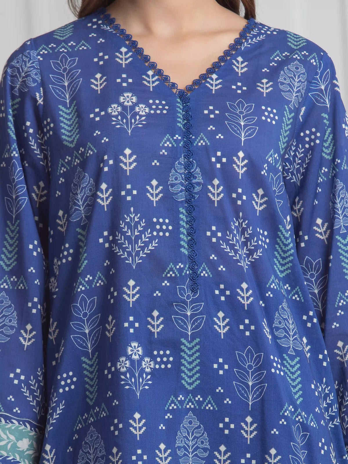 Edenrobe Allure Blue Lawn 3-Piece Suit | EWU6A1-36720-3P
