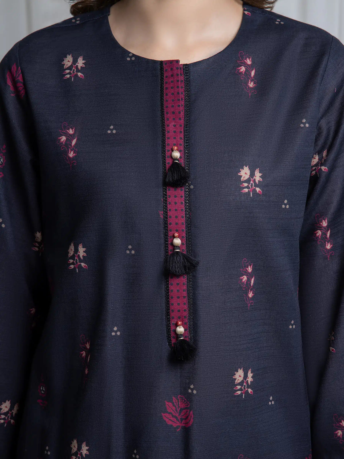 Edenrobe Allure Black Khaddar 3-Piece Suit | EWU6A3-37059-3P