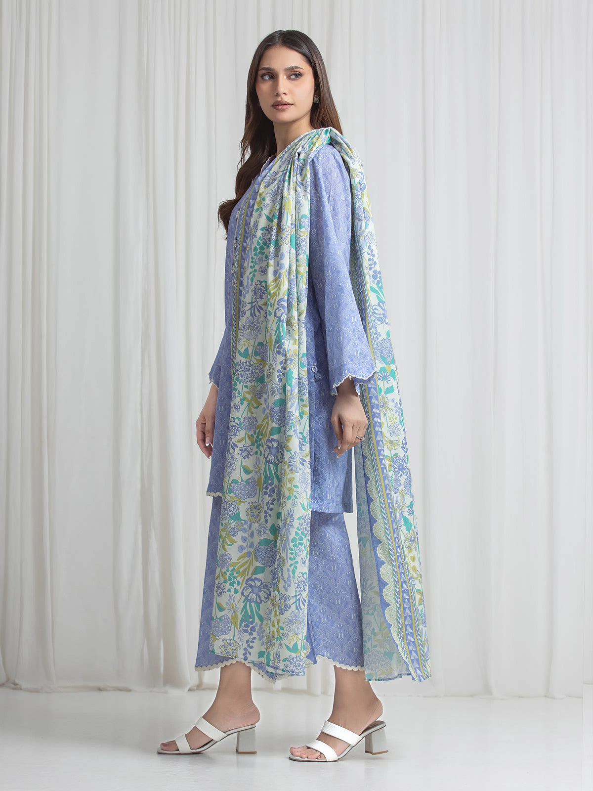 Edenrobe Allure Blue Lawn 3-Piece Suit | EWU6A1-36773-3P