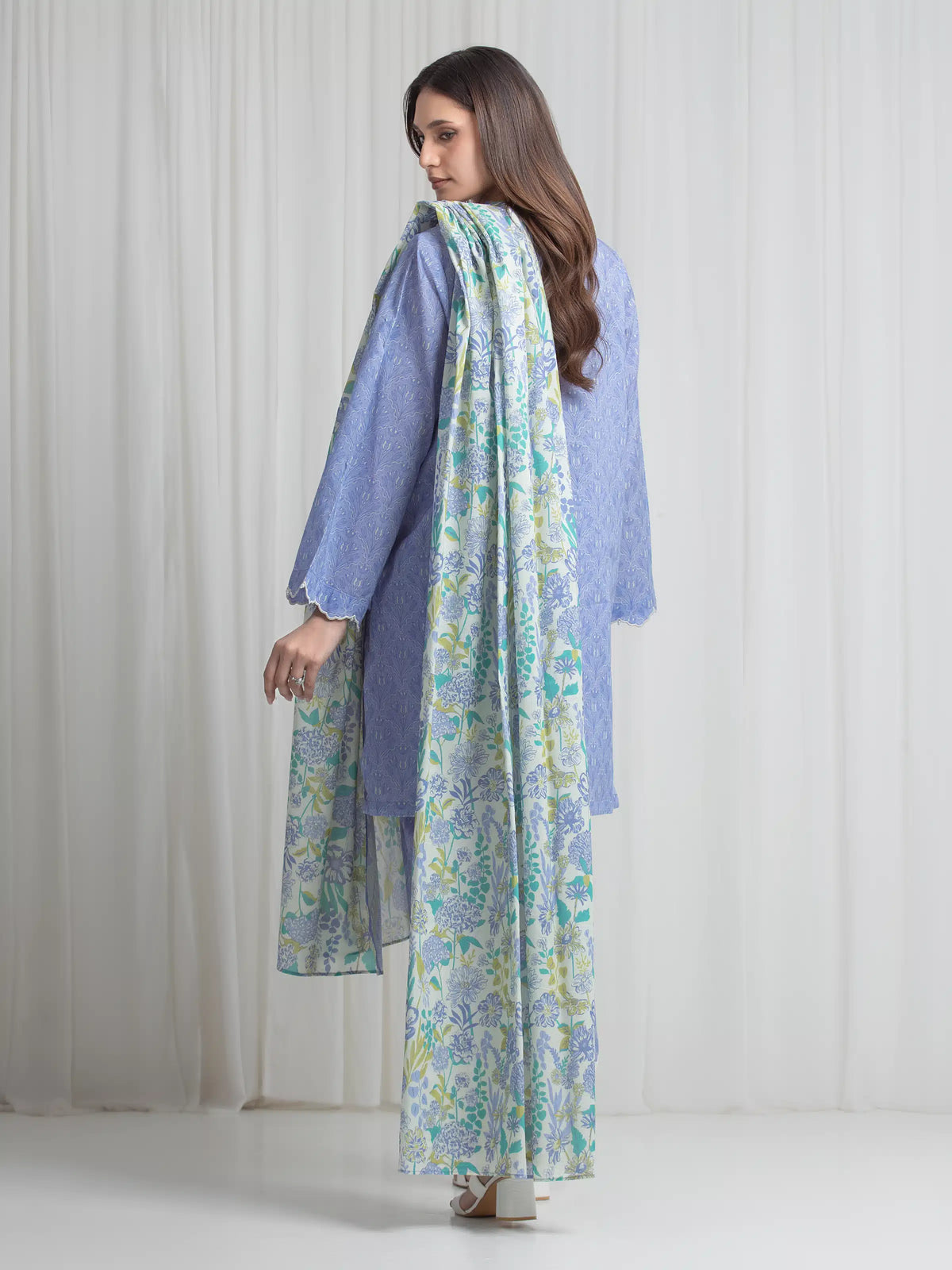 Edenrobe Allure Blue Lawn 3-Piece Suit | EWU6A1-36773-3P