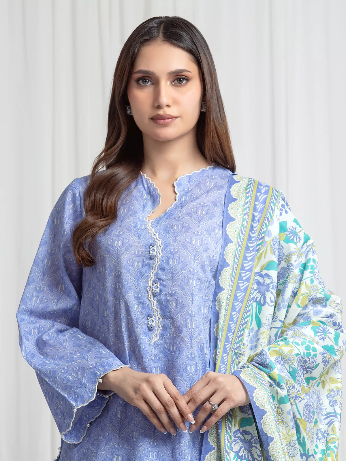 Edenrobe Allure Blue Lawn 3-Piece Suit | EWU6A1-36773-3P