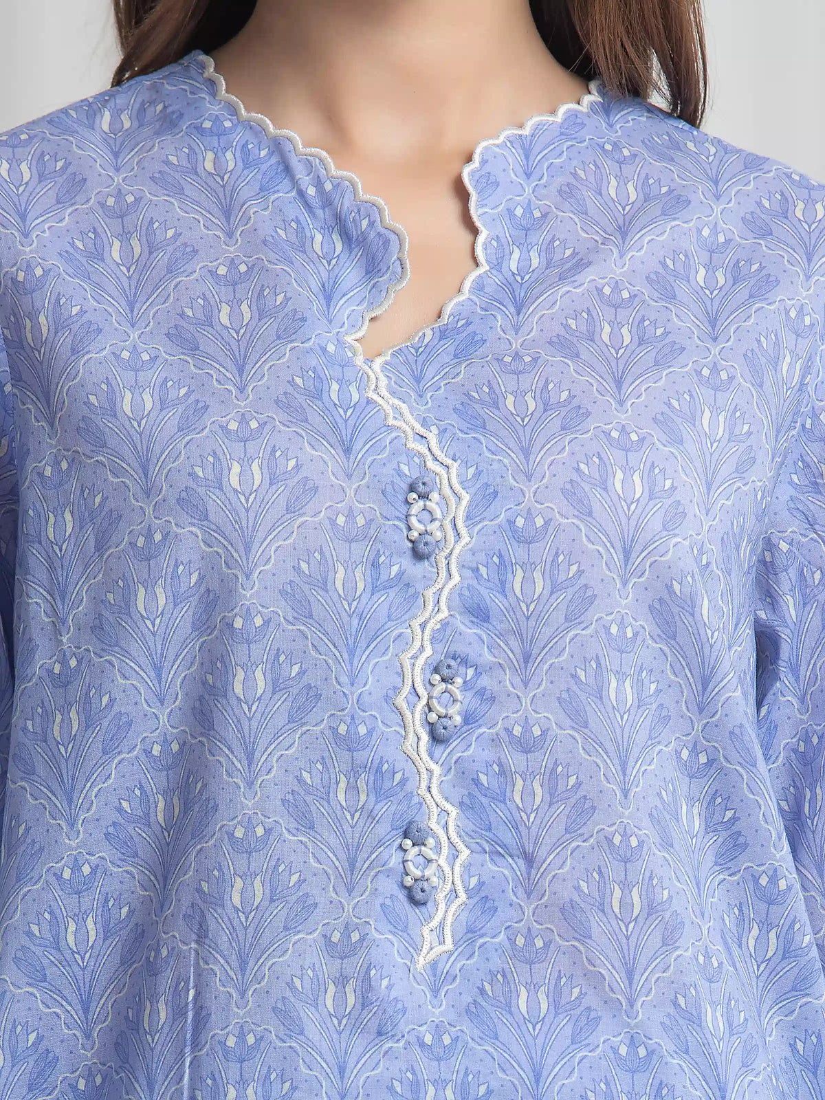 Edenrobe Allure Blue Lawn 3-Piece Suit | EWU6A1-36773-3P