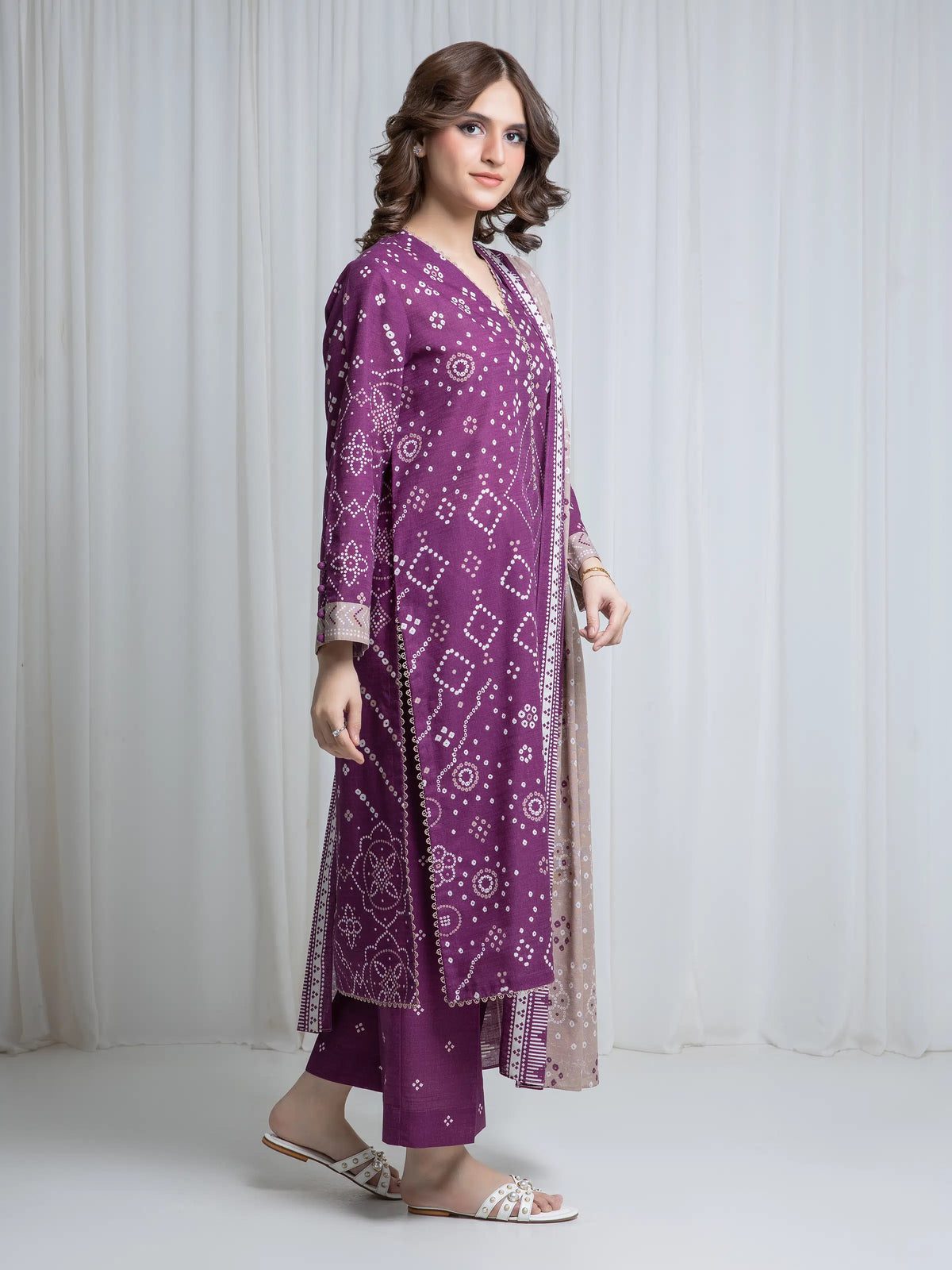 Edenrobe Allure Magenta Khaddar 3-Piece Suit | EWU6A3-37171-3P