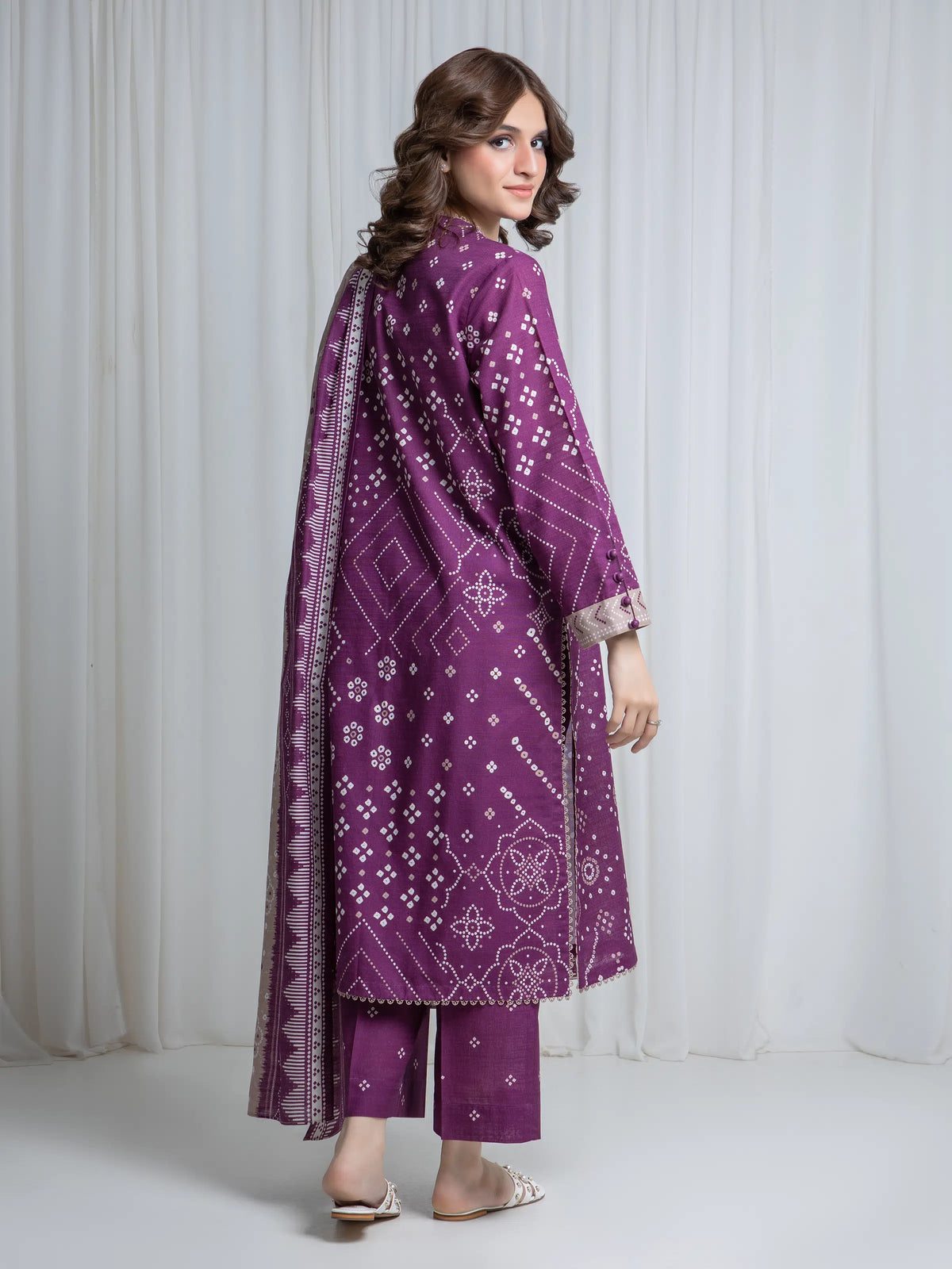 Edenrobe Allure Magenta Khaddar 3-Piece Suit | EWU6A3-37171-3P