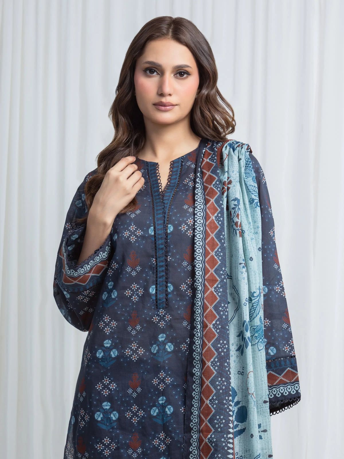 Edenrobe Allure Navy Lawn 3-Piece Suit | EWU6A1-36744-3P