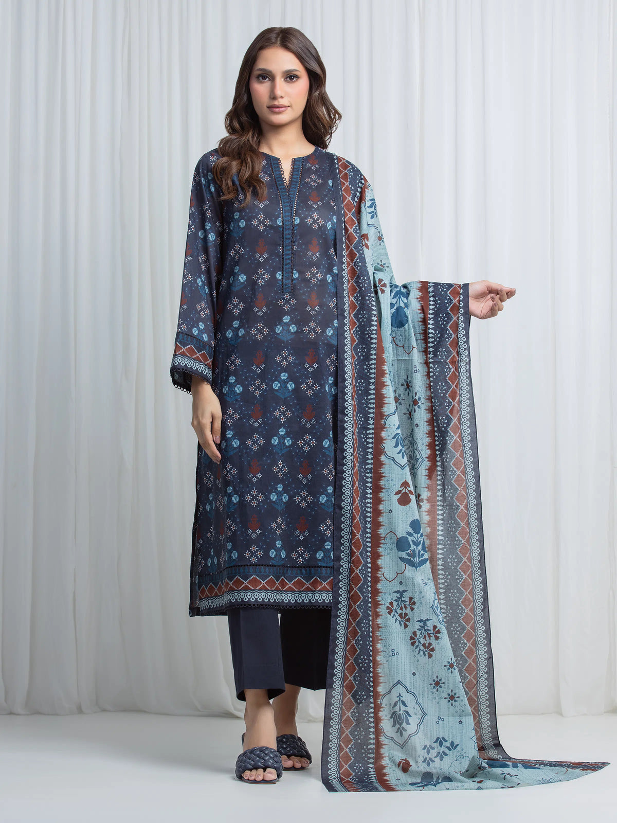 Edenrobe Allure Navy Lawn 3-Piece Suit | EWU6A1-36744-3P