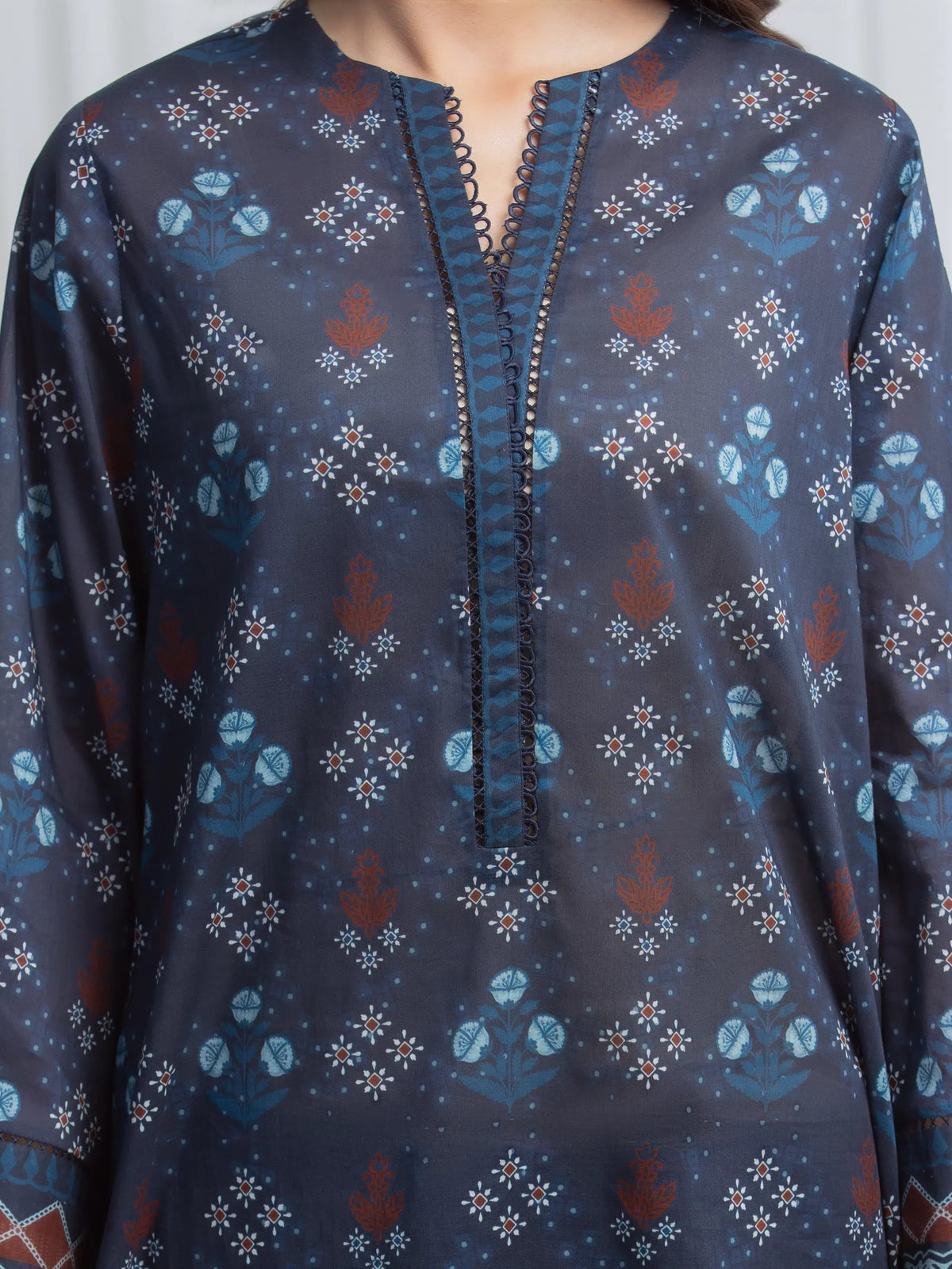 Edenrobe Allure Navy Lawn 3-Piece Suit | EWU6A1-36744-3P