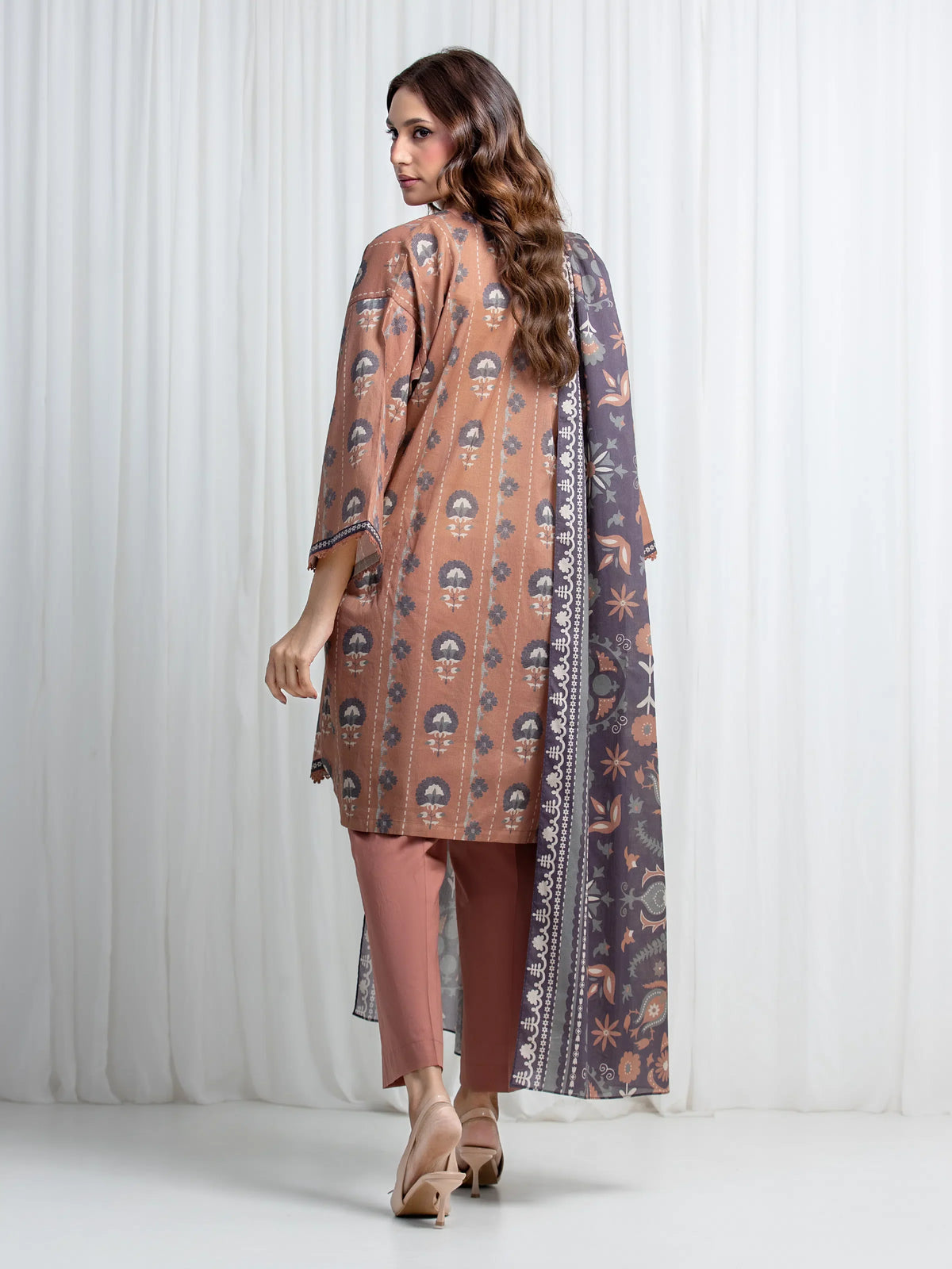 Edenrobe Allure Brown Lawn 3-Piece Suit | EWU6A1-36852-3P