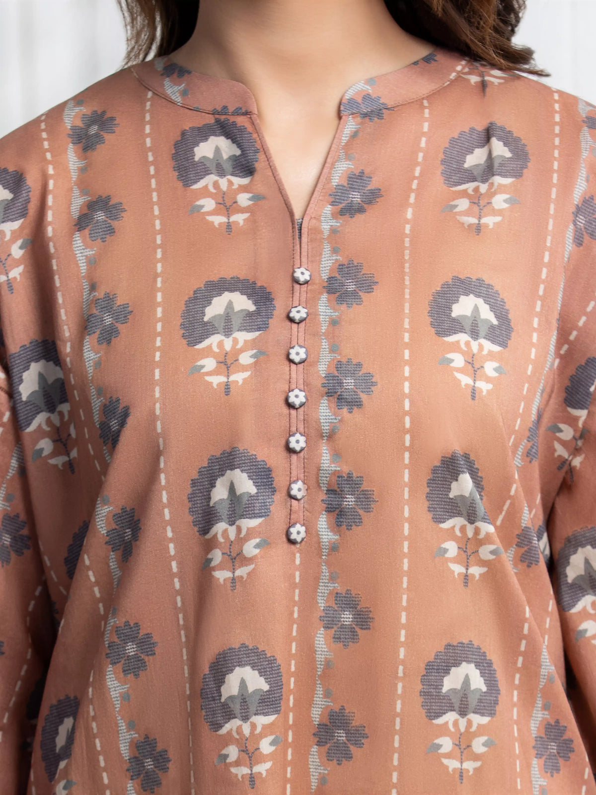 Edenrobe Allure Brown Lawn 3-Piece Suit | EWU6A1-36852-3P