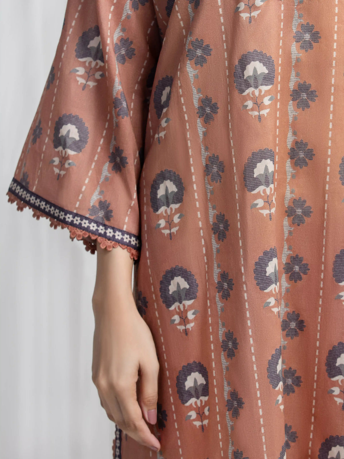 Edenrobe Allure Brown Lawn 3-Piece Suit | EWU6A1-36852-3P