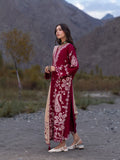 Edenrobe Kohsaar Maroon Khaddar 3-Piece Suit | EWU6V11-34004-3P