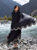 Edenrobe Kohsaar Black Khaddar 3-Piece Suit | EWU6V11-34006-3P